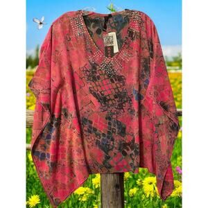 Wild at Heart! LaModa Bold Pink Animal Print Poncho Top‎ w/ Bling – Size M/L